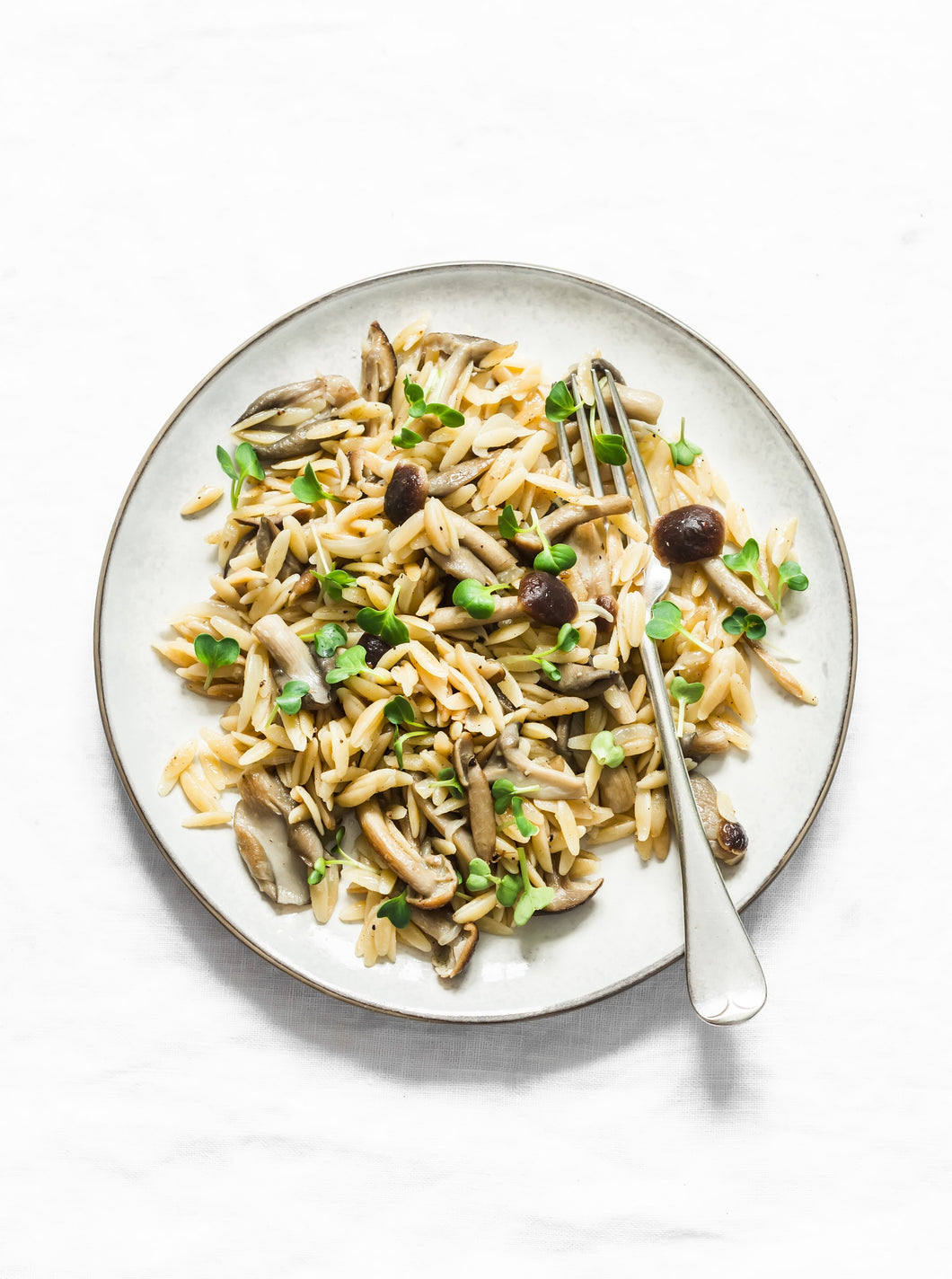 Toasted Orzo and Rice with Brussels Sprouts and Mushrooms